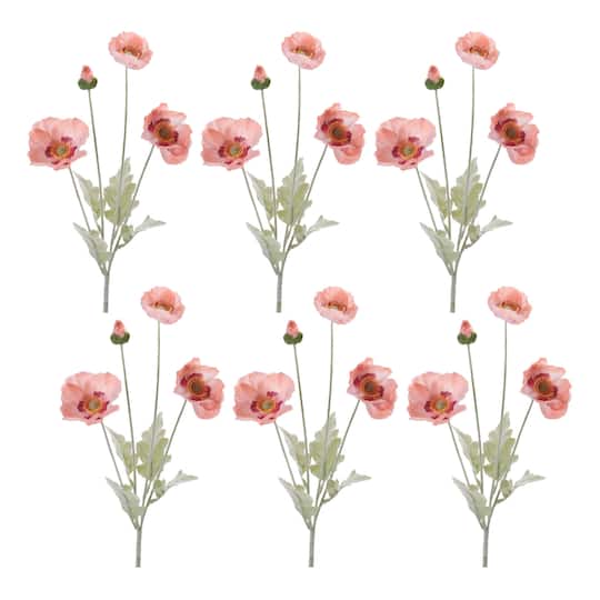 Melrose 25" Pink & Green Artificial Poppy Floral Sprays, 6ct. | Michaels®